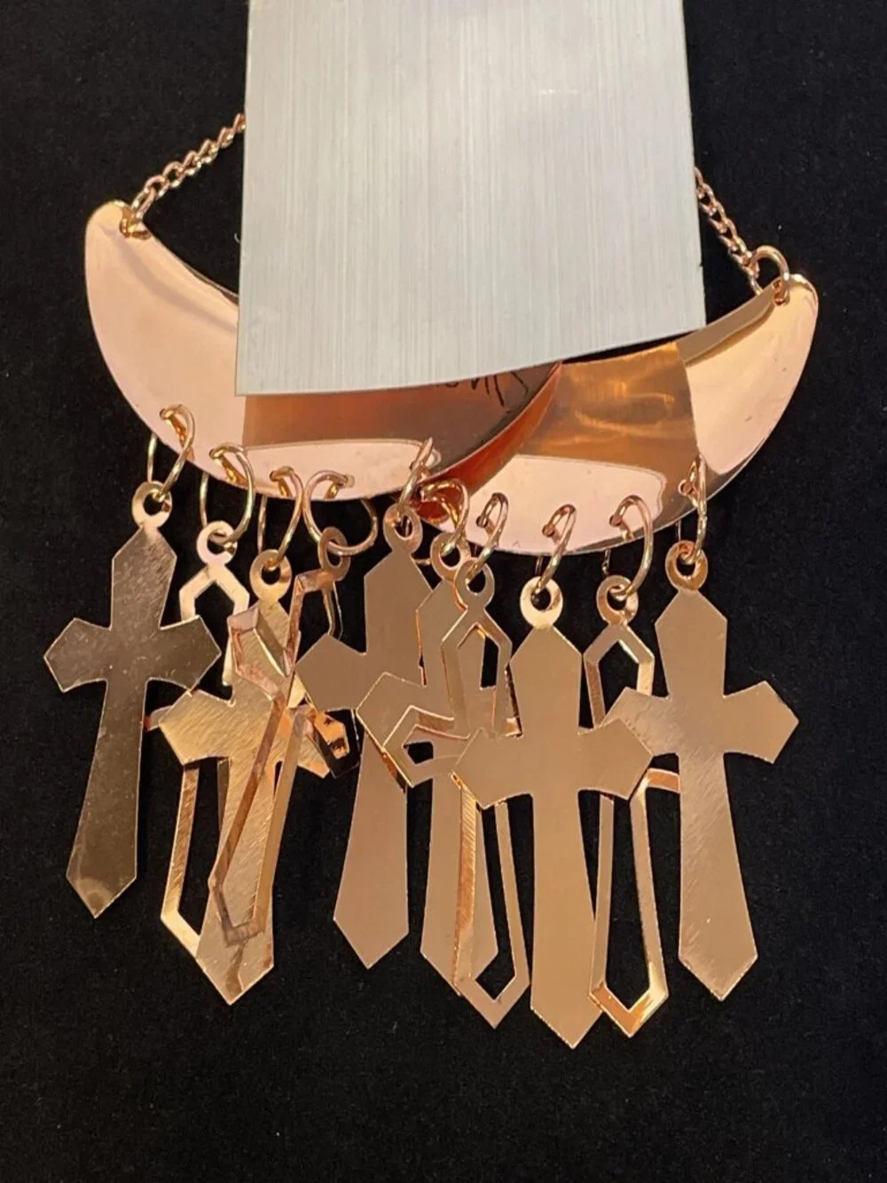 Statement Crescent Moon Dangle Earrings Boho Copper Tone Chandelier Cross Charms - Picture 3 of 10